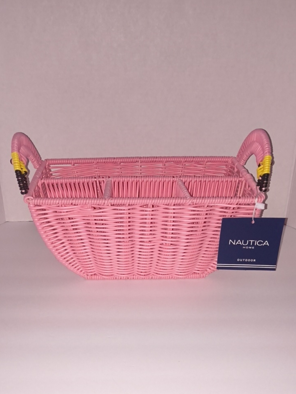Nautica Pink Flamingo Woven Organizer Basket with Accent Handles